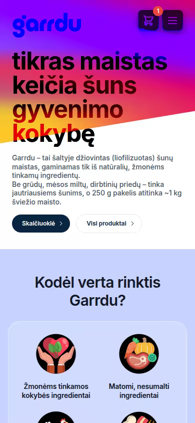 Garrdu pagrindinio puslapio hero mobiliame įrenginyje