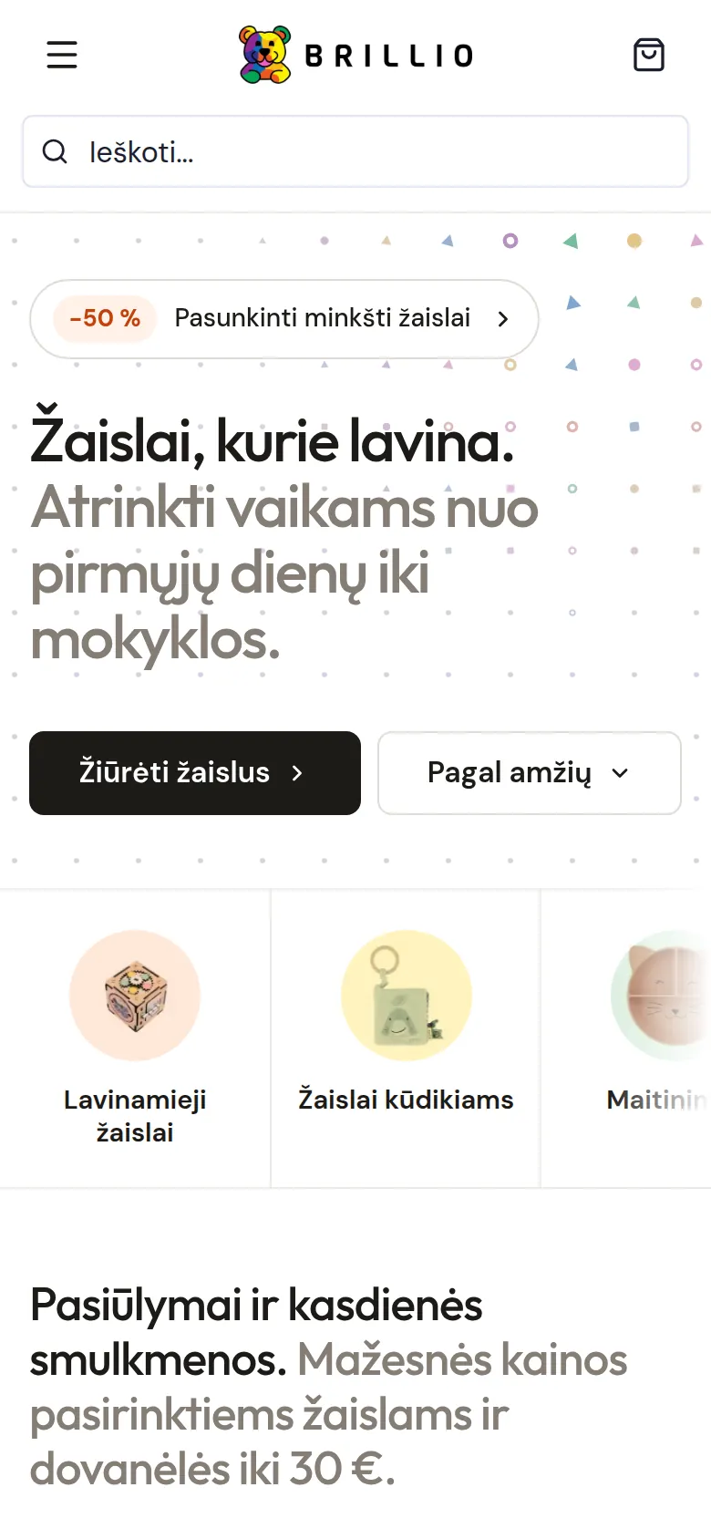 Brillio puslapis šeimoms telefone