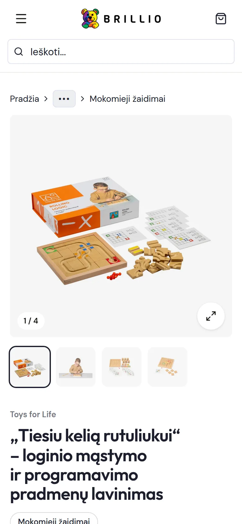 Brillio prekės puslapis telefone