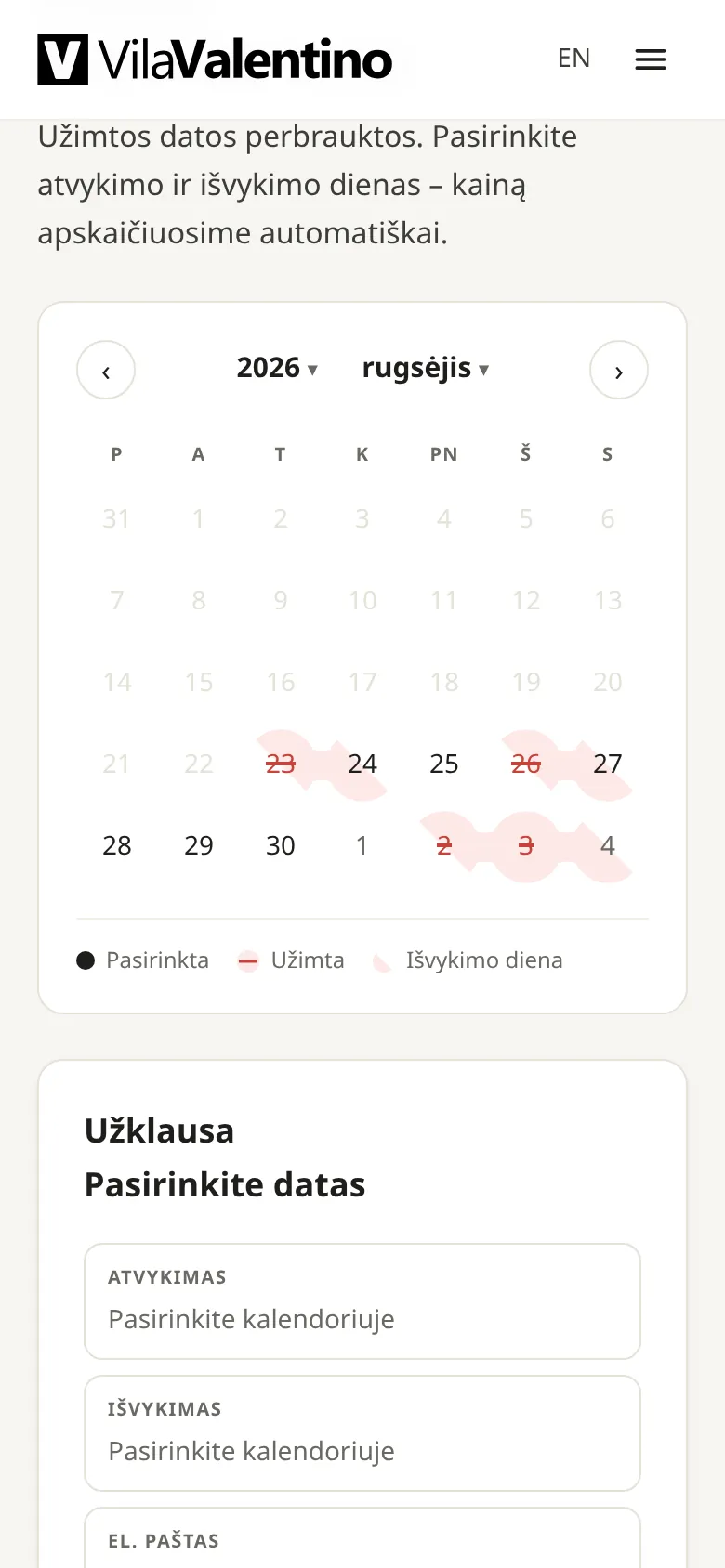Laisvų datų kalendorius telefone