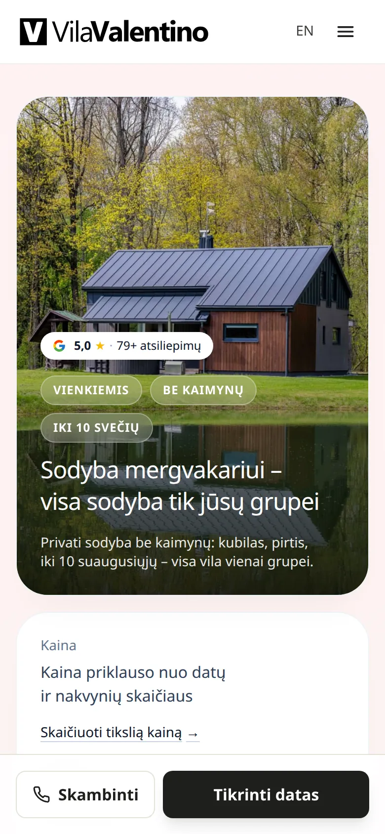 Puslapis „Sodyba mergvakariui“ telefone